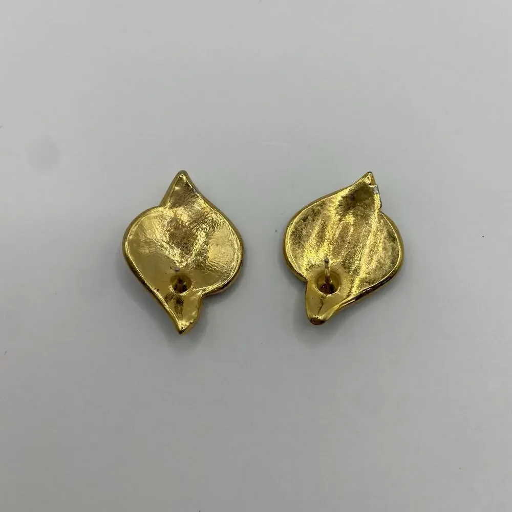 Vintage Emrold Green‎ Earrings gold tone Studded